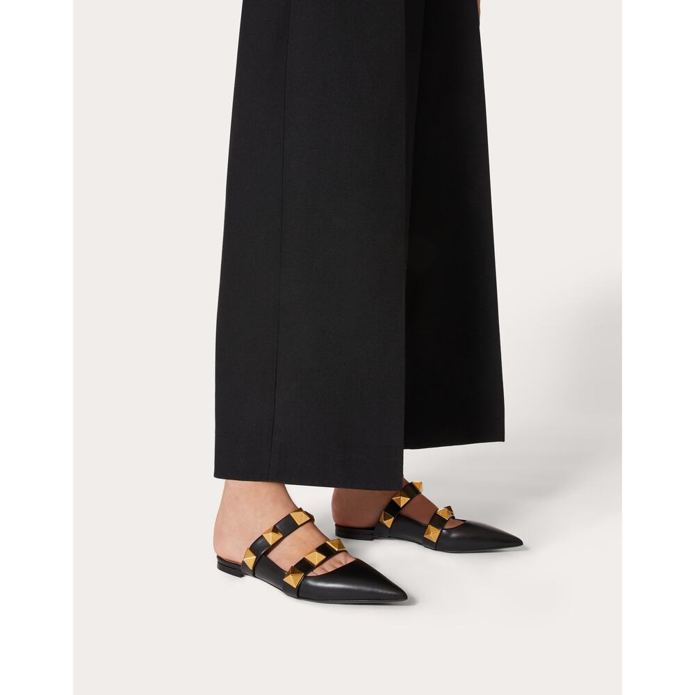 Valentino Garavani Black Roman Stud Flat Leather Mules Gold 36 - Picture 7 of 7